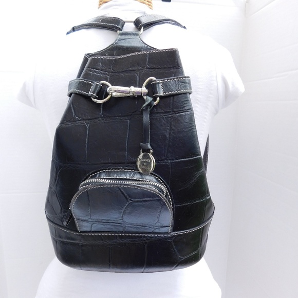 Dooney & Bourke Handbags - DOONEY & BOURKE BLACK EMBOSSED LEATHER BACKPACK